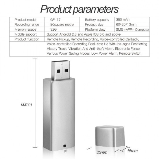 GF17 GPS Trackers Mini Portable GPS U Disk Locator Anti-lost Recording Tracking Positioning Device