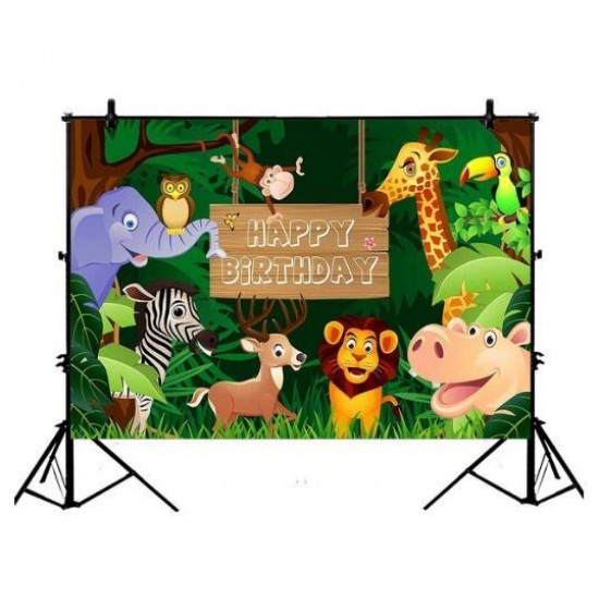 3x5FT 5x7FT 6x8FT Fun Jungle Animals Photography Backdrop Happy Birthday Photo Background Party Decoration