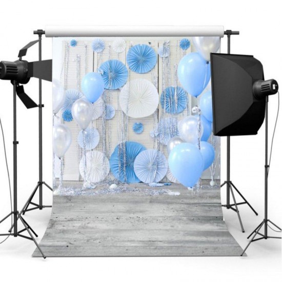 3x5FT 5x7FT Vinyl Blue Balloon Wood Floor Photography Backdrop Background Studio Prop