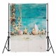 3x5FT Summer Beach Shell Blue Wood Wall Photography Backdrop Background Studio Prop