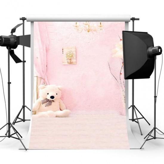 3x5FT Vinyl Backdrop Indoor Baby Child Pink Bear Photography Background Backdrop