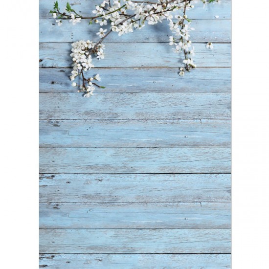 3x5FT White Flower Blue Wood Wall Photography Backdrop Studio Prop Background