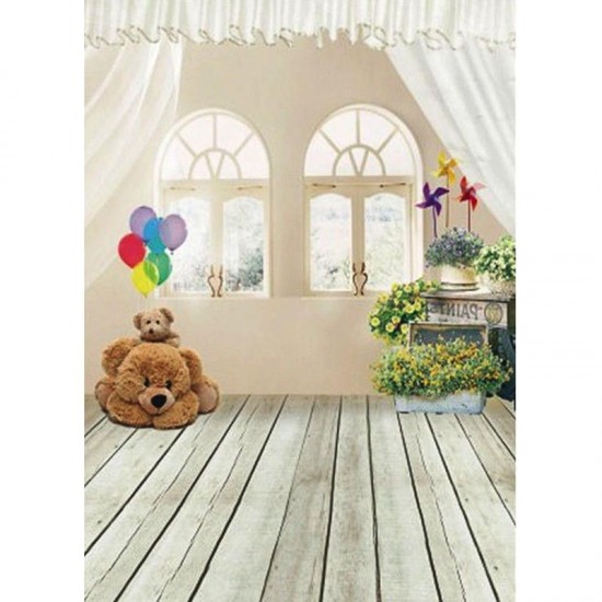 3x5ft Bear Indoor Wood Floor Kid Studio Photography Background Cloth Backdrop