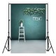 3x5ft Green Wall White Vase Indoor Photography Background Backdrop Studio Prop