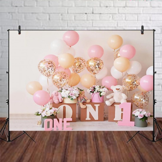 5x3FT 7x5FT 9x6FT 1st Birthday Pink Balloon Bear Photography Backdrop Background Studio Prop