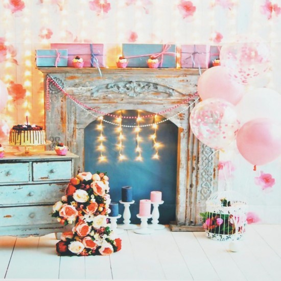 5x3ft Pink Balloon Fireplace Cabinet Photography Backdrop Studio Prop Background