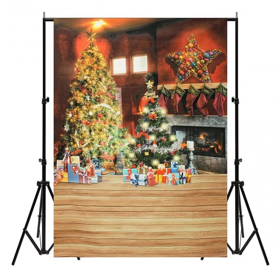 5x7FT Christmas Tree Gift Fireplace Photography Backdrop Photo Background Studio Prop