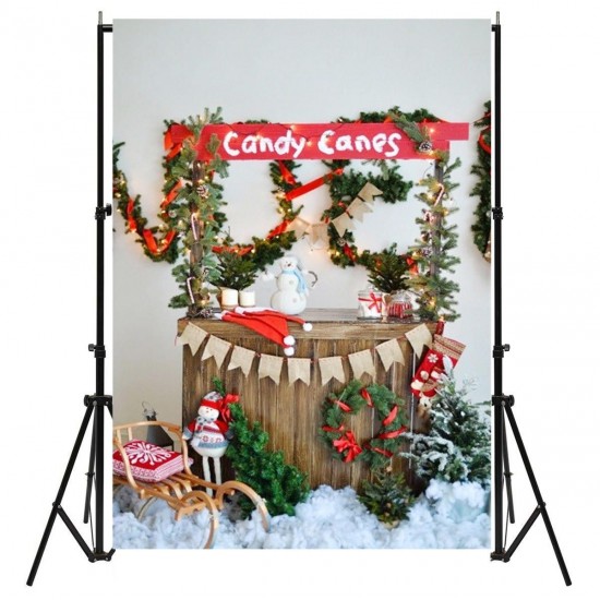 5x7FT Christmas Tree Snow Lights Flags Canned Candy Photography Backdrop Studio Prop Background