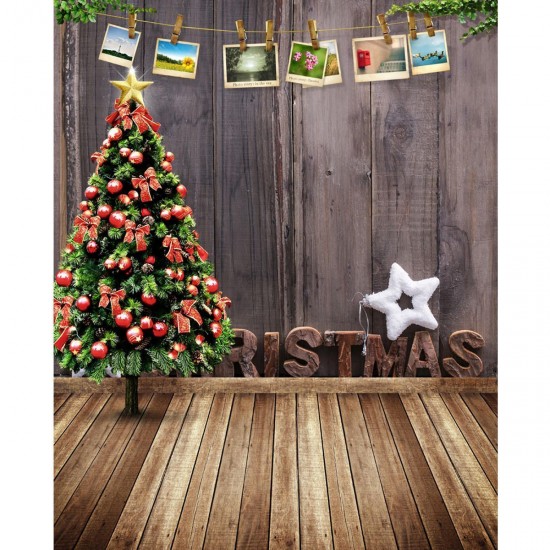 5x7FT Christmas Tree Wooden Floor Wall Photography Backdrop Studio Prop Background