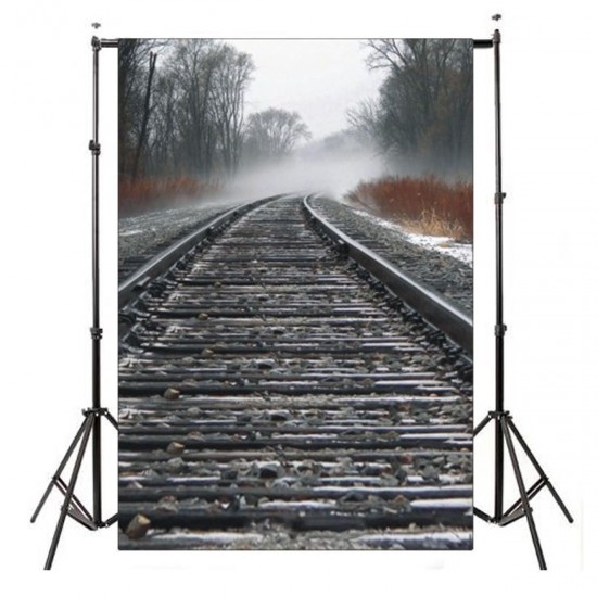 5x7FT Railway Winter Forest Stone Photography Backdrop Background Studio Prop