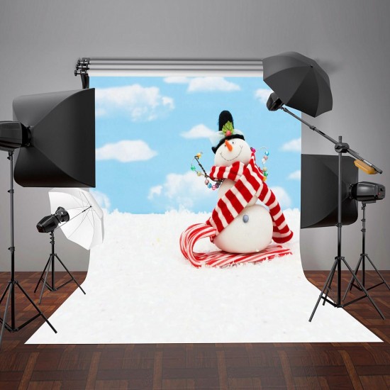 5x7FT Vinyl Blue Sky Snowman Photography Backdrop Background Studio Prop