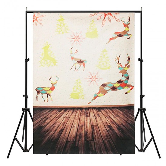 5x7FT Vinyl Christmas Elk Wood Floor Photography Backdrop Background Studio Prop
