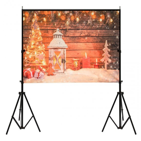5x7FT Vinyl Christmas Tree Light Wood Wall Photography Backdrop Background Studio Prop