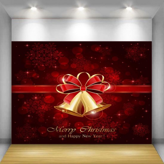 5x7FT Vinyl Merry Christmas Happy New Year Red Bell Ring Photography Backdrop Background Studio Prop