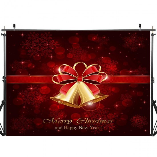 5x7FT Vinyl Merry Christmas Happy New Year Red Bell Ring Photography Backdrop Background Studio Prop