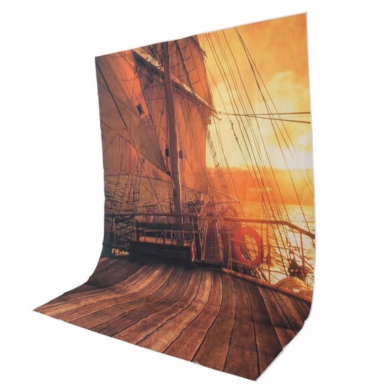 5x7FT Vinyl Sunset Pirate Wood Ship Photography Backdrop Background Studio Prop