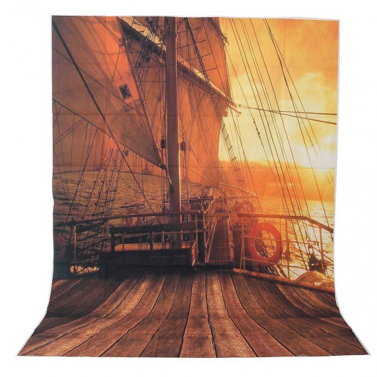 5x7FT Vinyl Sunset Pirate Wood Ship Photography Backdrop Background Studio Prop