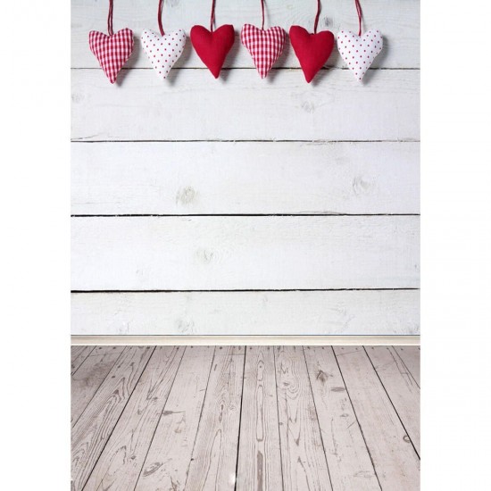 5x7FT Vinyl Valentine's Day Heart Wood Floor Photography Backdrop Background Studio Prop