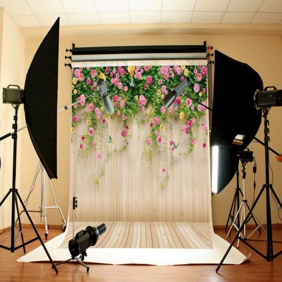 5x7ft Vinyl Flower Wood Floor Photography Background Backdrop For Studio Photo Prop Decoration