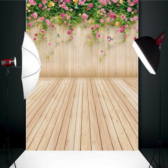 5x7ft Vinyl Flower Wood Floor Photography Background Backdrop For Studio Photo Prop Decoration