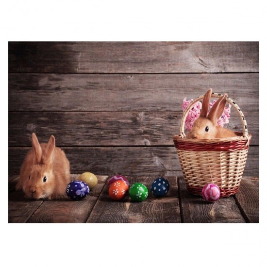 7x5FT Cute Rabbits Easter Eggs Photography Backdrop Studio Prop Background
