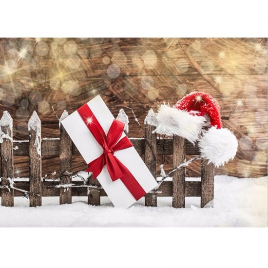 7x5ft Christmas Hat Present Snow Photography Backdrop Photo Studio Background