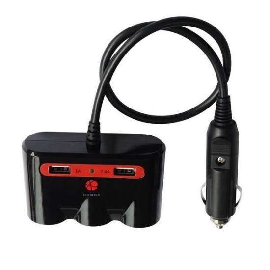 Car Charger 3 Socket With Dual USB Vehicle Adapter For iPhone Camera Mobile Samsung Laptop 2.4A 1A