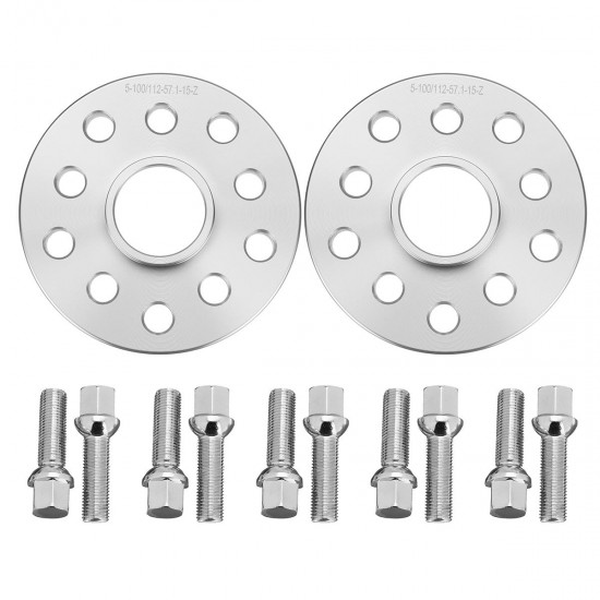 2x Alloy Hubcentric Wheel Spacer Shims 5x100/112 57.1 15mm Bolt For VW Volkswagen