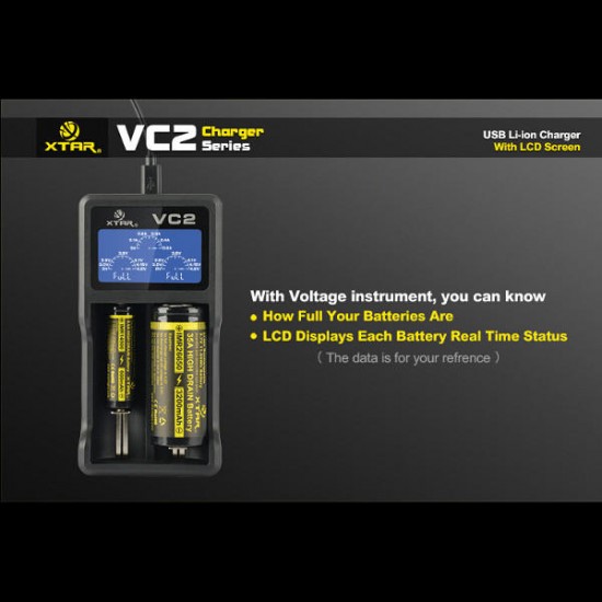 VC2 Charger With LCD Screen Display For 18650 26650 Battery