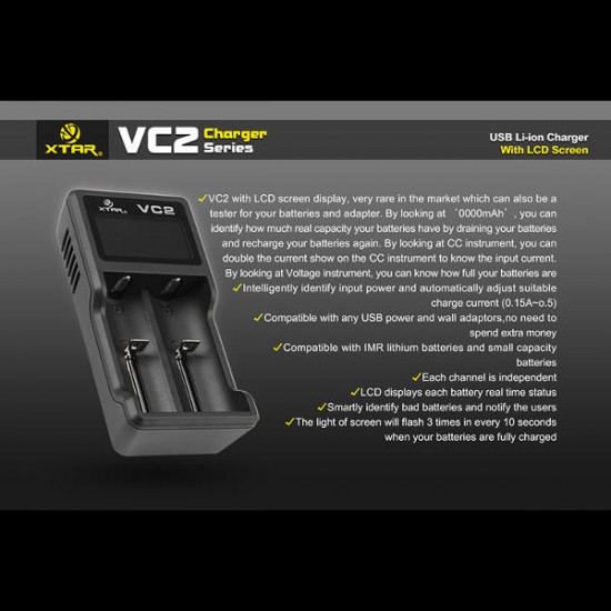 VC2 Charger With LCD Screen Display For 18650 26650 Battery