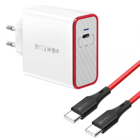 BW-PL4 45W PD Type C USB Charger EU Adapter + BW-TC17 3A USB PD Type-C to Type-C Charging Data Cable 3ft/0.9m