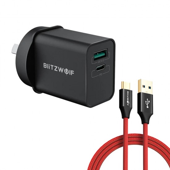 BW-S14 18W USB Charger Type-C PD3.0 QC3.0 AU Plug Charger with BW-TC10 Type-C Cable for iPhone XS 11 Pro