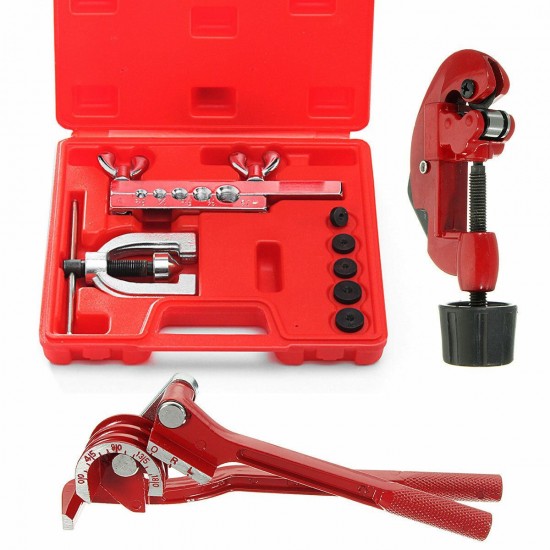 9pcs Brake Pipe Flaring Kit Fuel Repair Tool Set Tube Bender Cutter Storage Box