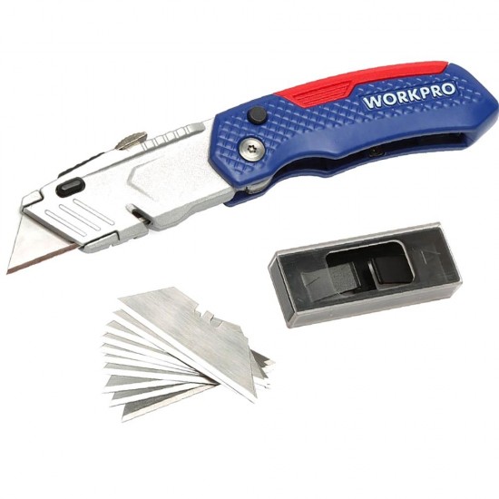 W011017N Folding Utility Kni-fe Safety Box Cutter with 13pcs Blades Included Multi Tools