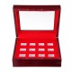 12 Holes Wooden Box For Championship Ring Collection Display Red Black