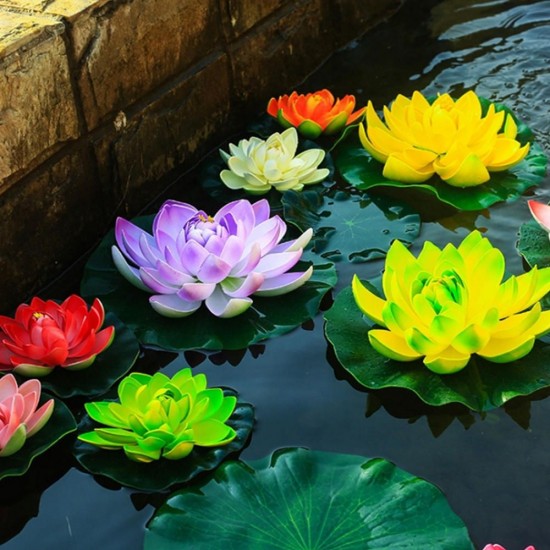 18cm Floating Artificial Lotus for Aquarium Fish Tank Pond Water Lily Lotus Flower Home Decorations