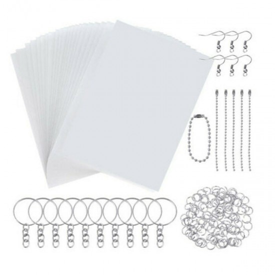 198Pcs/145Pcs/33Pcs DIY Heat Shrink Plastic Sheet Kit Shrinky Art Paper Hole Punch Keychains Pencils