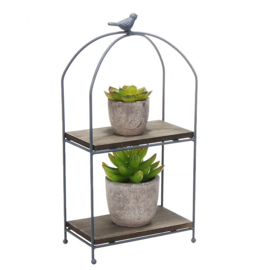 2 Tier Plant Stand Metal Flower Pot Garden Shelf Display Rack Outdoor Indoor