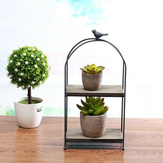 2 Tier Plant Stand Metal Flower Pot Garden Shelf Display Rack Outdoor Indoor