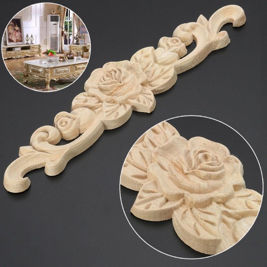 20X5cm Wood Carved Onlay Applique Unpainted Rose Flower Door Decoration