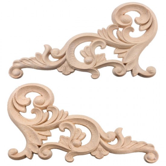 20x10CM Wood Carved Corner Onlay Unpainted Frame Decoration