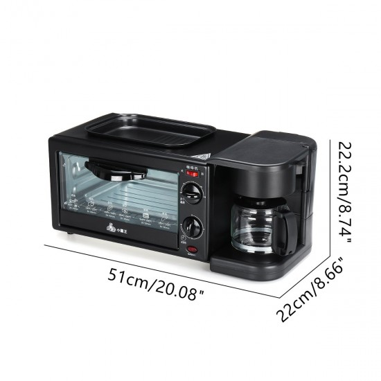 220V 3 In 1 Multifunction Breakfast Machine Electric Toaster Oven Frying Coffee