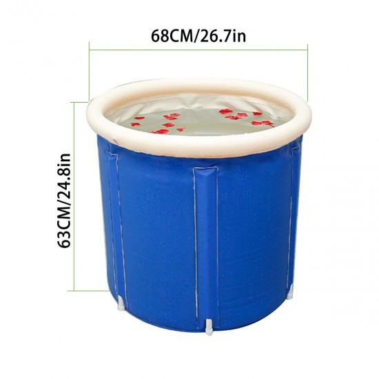 250L Folding Portable Bathtub PVC Water Tub Intdoor Room Adult Spa Bath Blue