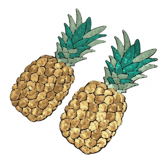 2Pcs Sequined Pineapple Embroidery Iron On Patch Badge Sew Craft Clothes Applique Decorations