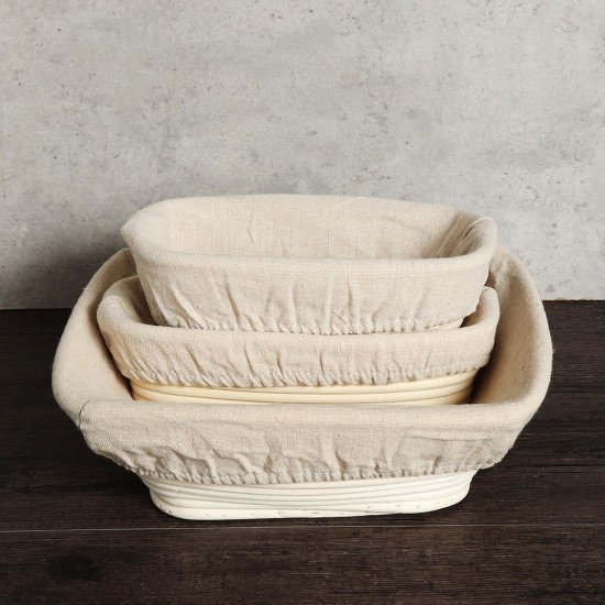 3 Sizes Long Oval Bread Proving Storage Baskets Banneton Brotform Dough Rattan With Linen Liner