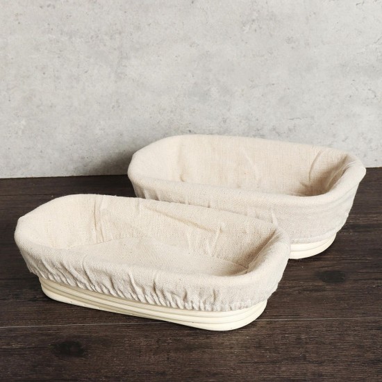 3 Sizes Long Oval Bread Proving Storage Baskets Banneton Brotform Dough Rattan With Linen Liner