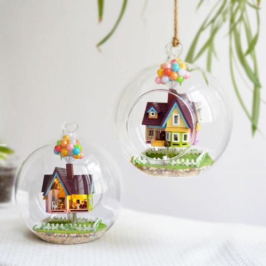 3D DIY Miniature Glass Ball Dollhouse LED Sound Control Light Doll House Creative Christmas Gift