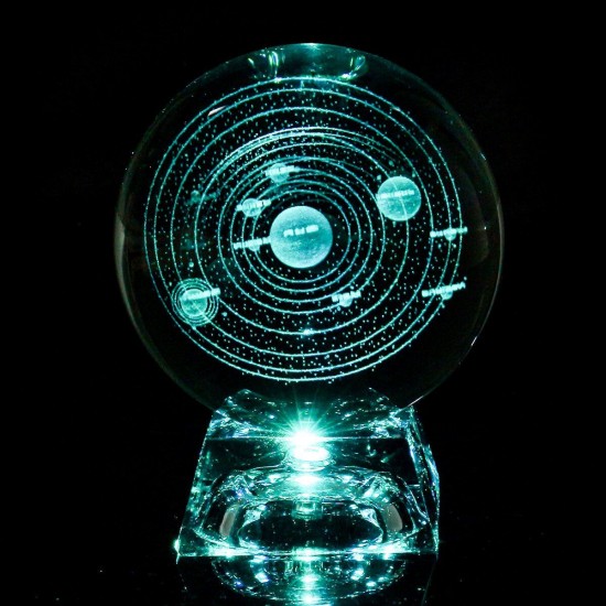 3D Solar System Crystal Ball 7 Color LED Universe Star Ball Laser Engraved Decoration