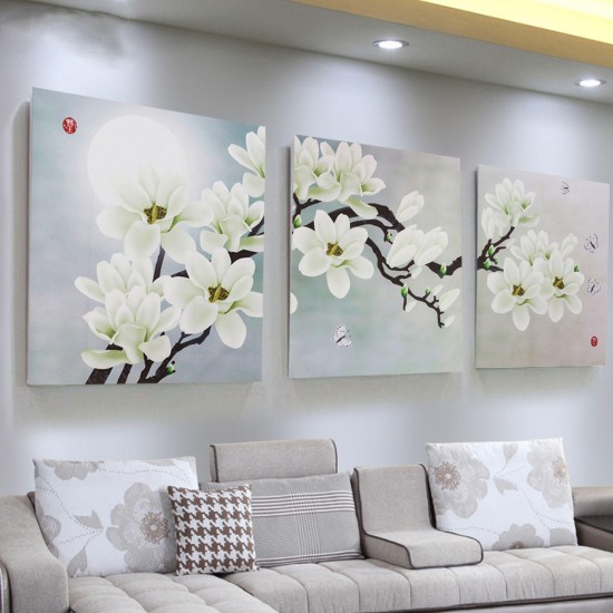 3pcs Frameless Magnolia Canvas Pictures Wall Art Home Print Picture Printing Set For Home Decorations