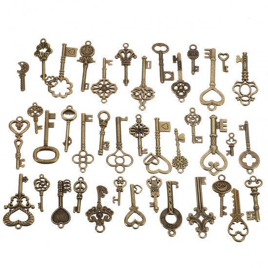 40Pcs Antique Vtg Old Look Ornate Skeleton Keys Lot Pendant Fancy Heart